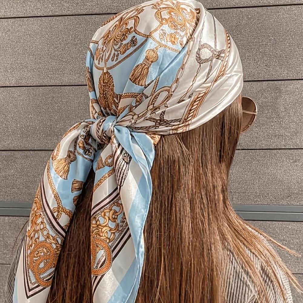 Bohemian Paisley Print Headscarf Hair Band Scarf Shawl Women Blue Airy Boho